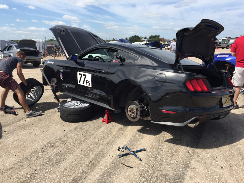 This was annoying. At the end of the first day runs every street competitor had to jack up the car and take off two wheels so competitors could inspect for any illegal mods. Also with so many cars running there’s a lot of OPR that builds up on tires, luckily I had a friend with a tire shaver clean my wheels